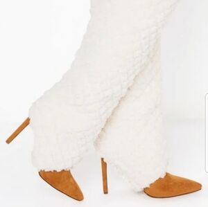 Azalea Wang White and Tan Heeled Boots